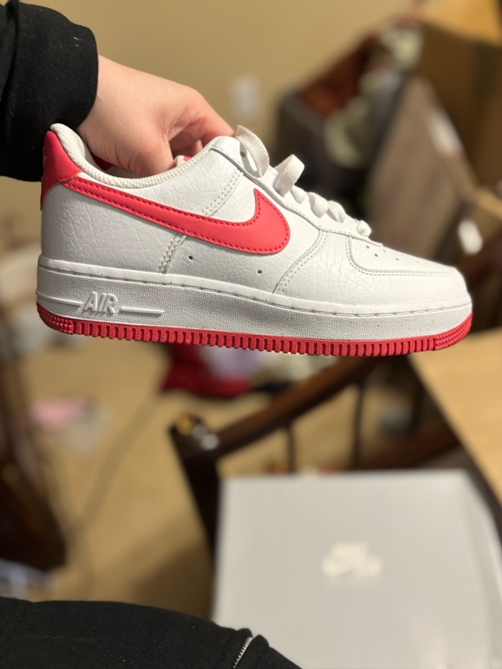 Nike White Sneakers with Pink-Red Swoosh